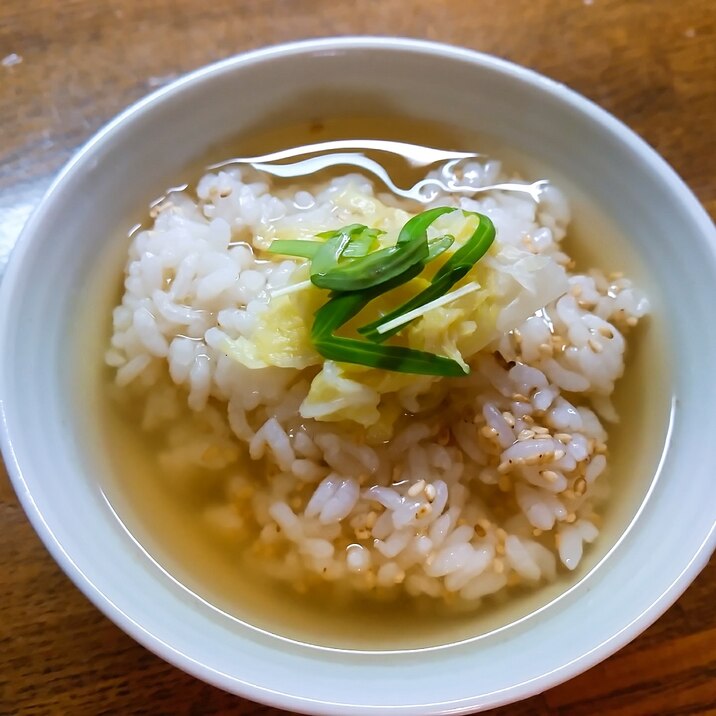 白菜と空心菜新芽の出汁茶漬け